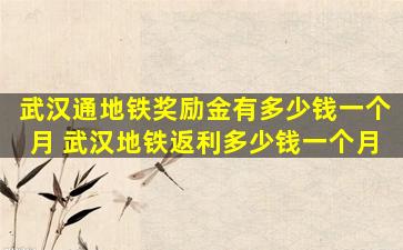 武汉通地铁奖励金有多少钱一个月 武汉地铁返利多少钱一个月